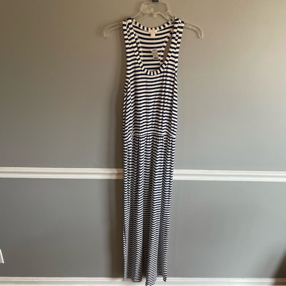 J Crew Racer back Navy striped Maxi dress size S small women’s New